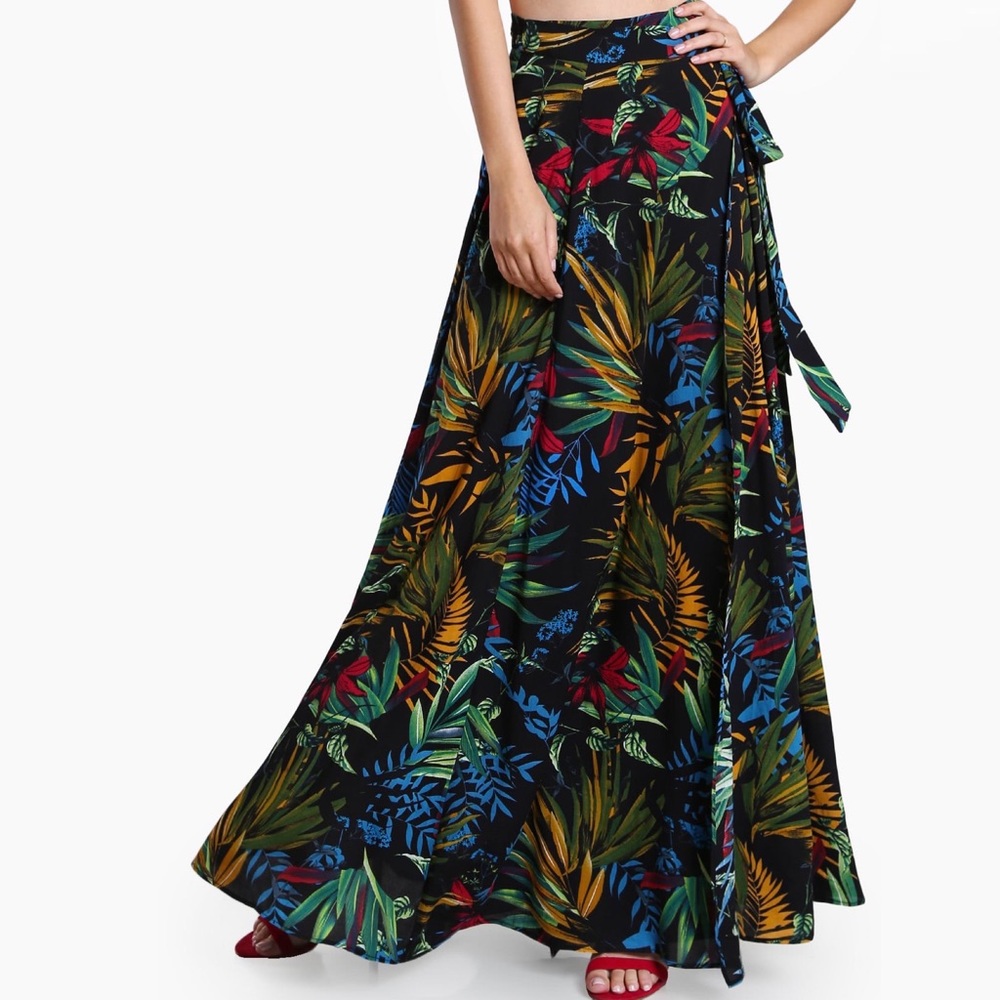 Tropical Print Wrap Skirt Boho Festival Maxi Wrap Skirt